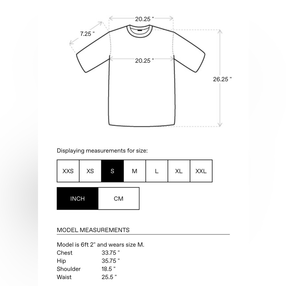 Size chart  small PALM ANGELS tee